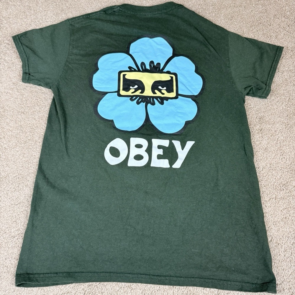 Obey Worldwide Vision Flower Men's Green‎ T-shirt Size Small EUC